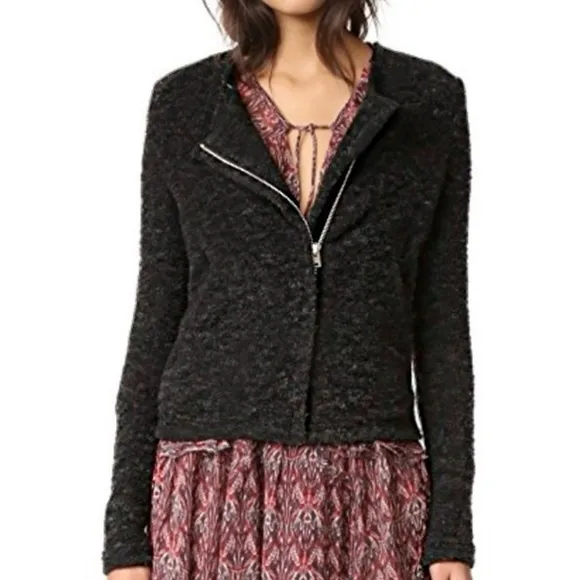 IRO Teny Bouclé Knit Sweater Cardigan Blazer Moto Jacket NWT 36/4