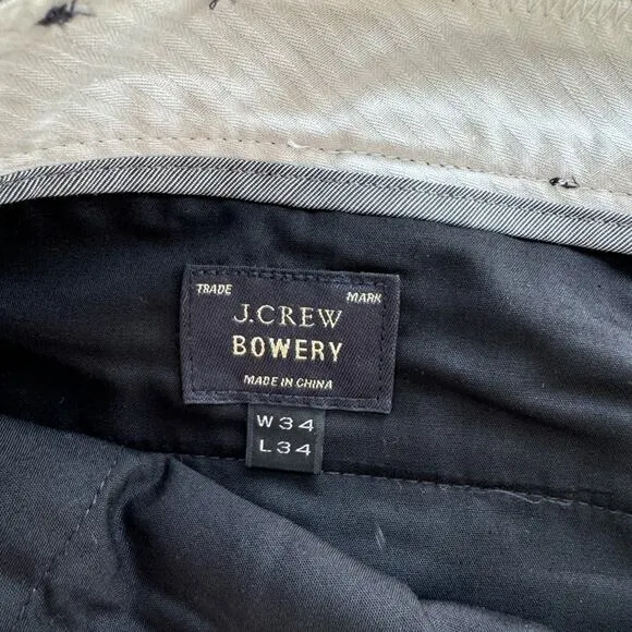 J. Crew Bowery Dark Grey Slim Fit 100% Cotton Dress Suit Pants Size 34x34