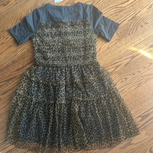 J. Crew brown leopard girls tiered tulle dress size  8