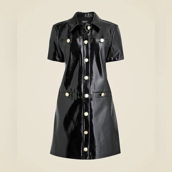 J Crew Collection gamine shirtdress in faux patent leather CD362
