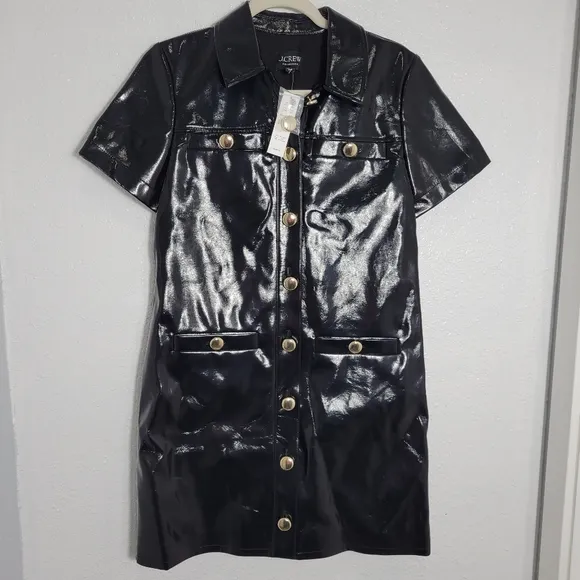 J Crew Collection gamine shirtdress in faux patent leather