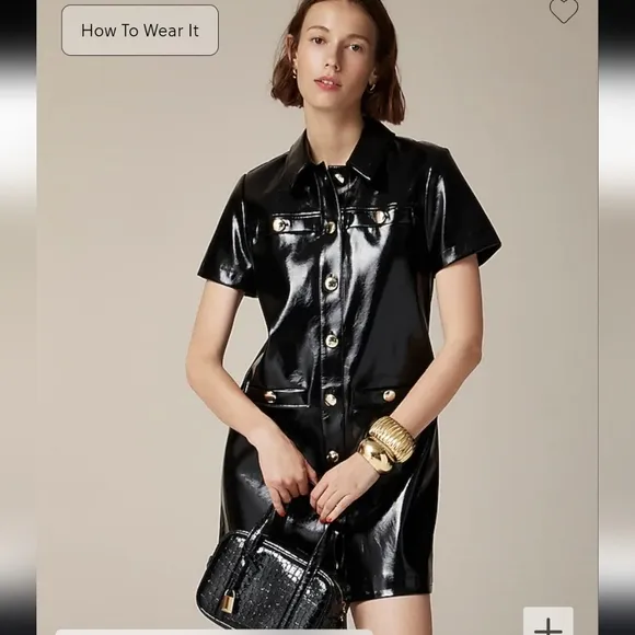 J Crew Collection gamine shirtdress in faux patent leather