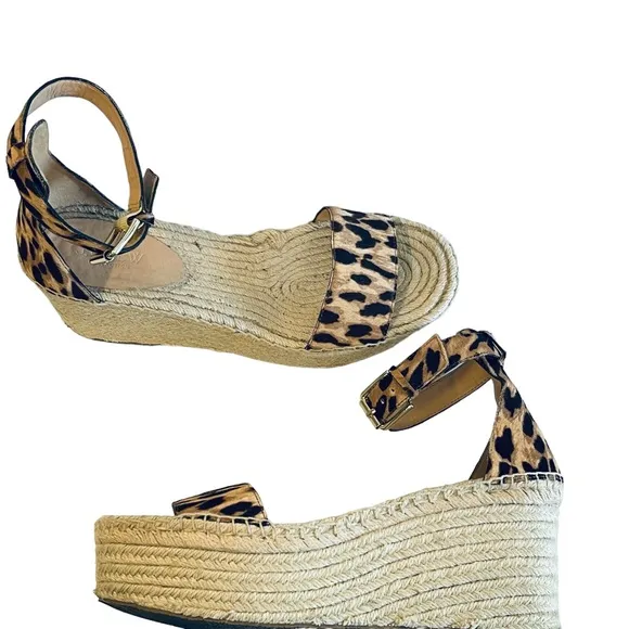 J. CREW COLLECTION LEOPARD PRINT CALF HAIR ESPADRILLE PLATFORM SANDAL SUMMER