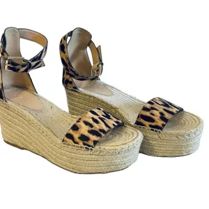 J. CREW COLLECTION LEOPARD PRINT CALF HAIR ESPADRILLE PLATFORM SANDAL SUMMER