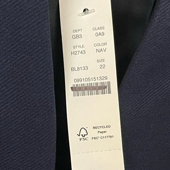 J. Crew Going Out Blazer In Stretch Twill Navy Size 22 NWT