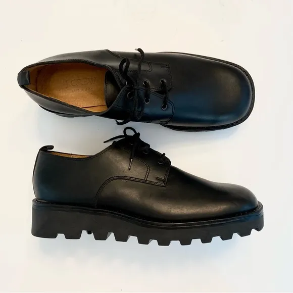 J. Crew Made in Italy Lace Up Shoes Loafers Oxford Lug Chunky Sz 42 11.5 Black