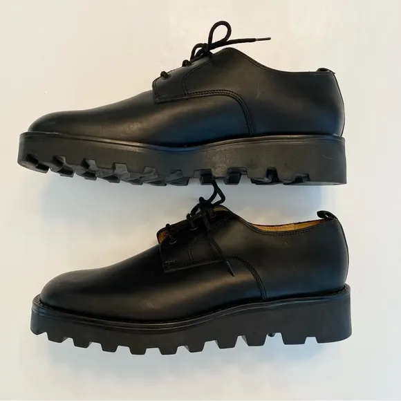 J. Crew Made in Italy Lace Up Shoes Loafers Oxford Lug Chunky Sz 42 11.5 Black
