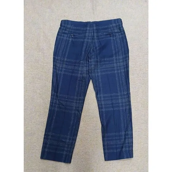 J crew men 34/32 slim fit WOOL SILK CASHMERE navy blue dress pants tartan plaid