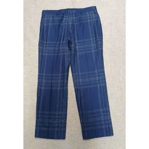 J crew men 34/32 slim fit WOOL SILK CASHMERE navy blue dress pants tartan plaid