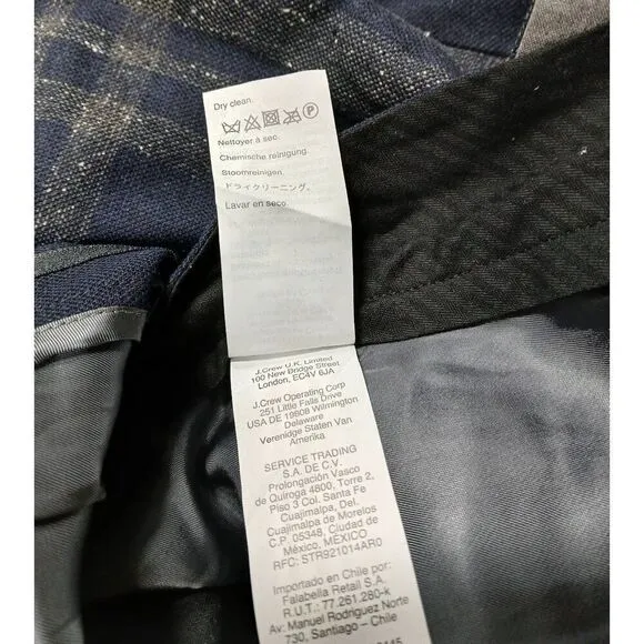 J crew men 34/32 slim fit WOOL SILK CASHMERE navy blue dress pants tartan plaid