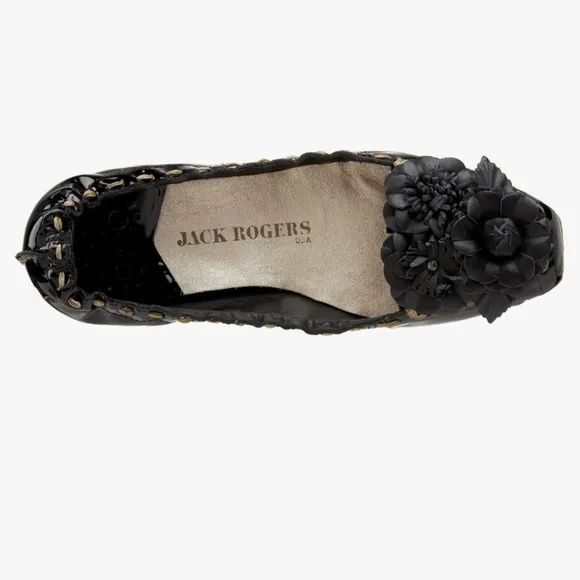 Jack Rogers Women's Tansy Flower Moc Black Patent Leather Shoes