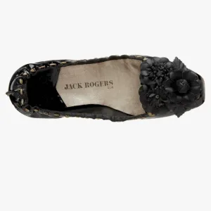 Jack Rogers Women's Tansy Flower Moc Black Patent Leather Shoes