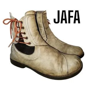 JAFA Gray Tan Leather Laces Detail Well Loved Distressed Zip Close Ankle Boots 6