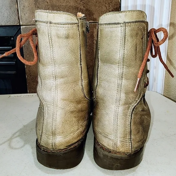 JAFA Gray Tan Leather Laces Detail Well Loved Distressed Zip Close Ankle Boots 6