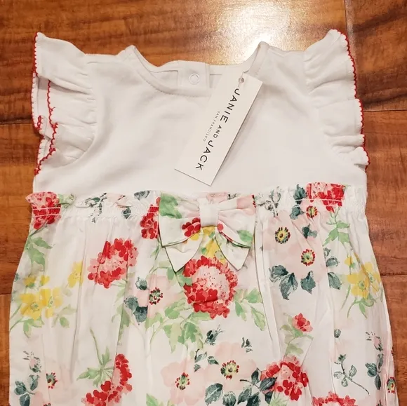 Janie and Jack NWT 12-18 months floral romper and matching shoes
