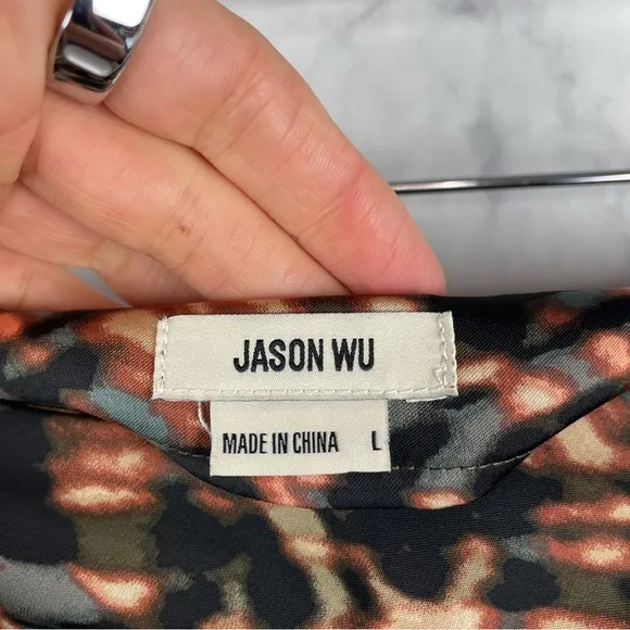 Jason Wu Printed Faux Wrap Midi Skirt Heavyweight Satin Animal Contemporary L