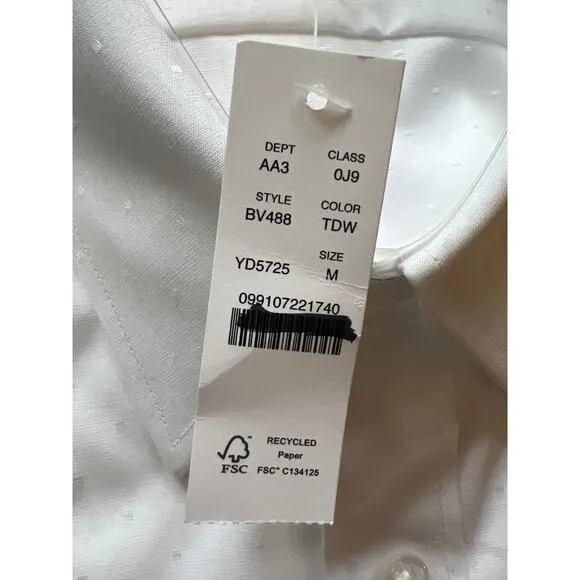 J.Crew Bowery Slim Dobby Wrinkle-Free Dress Shirt White Medium NWT BV488
