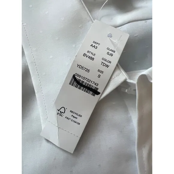 J.Crew Bowery Slim Dobby Wrinkle-Free Dress Shirt White Small NWT BV488