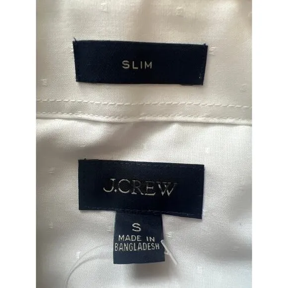 J.Crew Bowery Slim Dobby Wrinkle-Free Dress Shirt White Small NWT BV488
