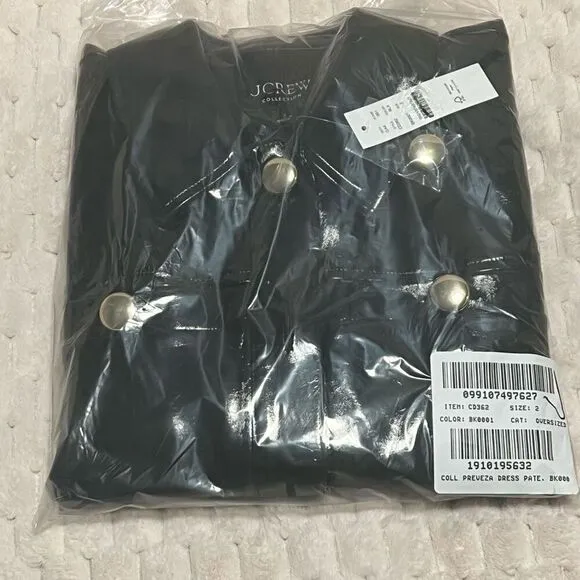 J.Crew Collection Gamine Shirtdress Faux Patent Leather Dress Black Size 2 NWT