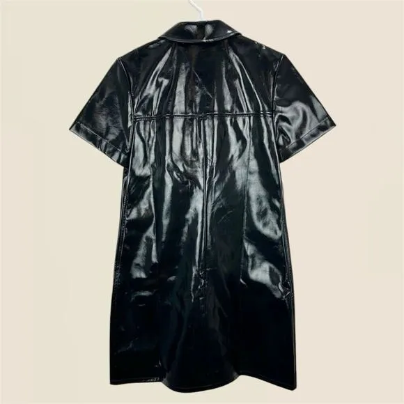 J.Crew Collection Gamine Shirtdress Faux Patent Leather Dress Black Size 2 NWT