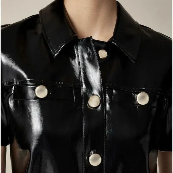 J.Crew Collection Gamine Shirtdress Faux Patent Leather Dress Black Size 2 NWT