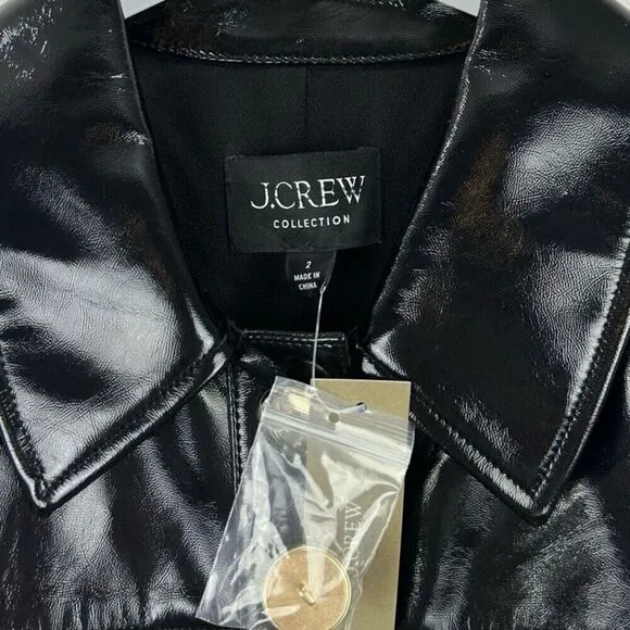 J.Crew Collection Gamine Shirtdress Faux Patent Leather Dress Black Size 2 NWT