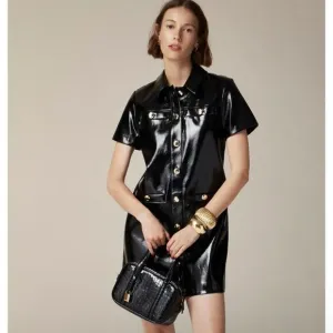 J.Crew Collection Gamine Shirtdress Faux Patent Leather Dress Black Size 2 NWT