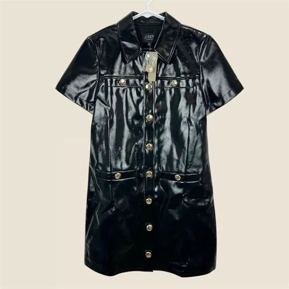 J.Crew Collection Gamine Shirtdress Faux Patent Leather Dress Black Size 2 NWT