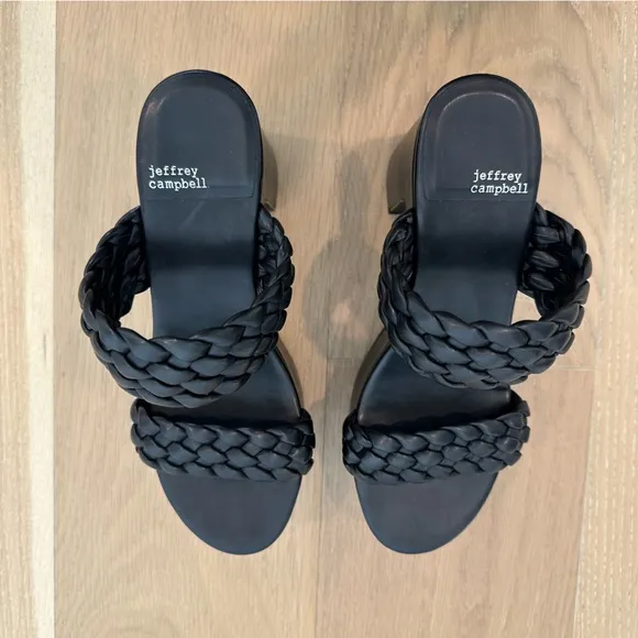 Jeffery Campbell Bamba Braided Platform Heels Black Womens 8 Chunky Sandals Sexy