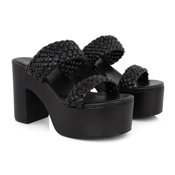 Jeffery Campbell Bamba Braided Platform Heels Black Womens 8 Chunky Sandals Sexy