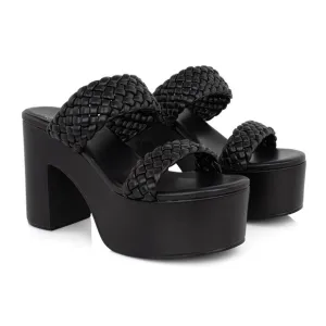 Jeffery Campbell Bamba Braided Platform Heels Black Womens 8 Chunky Sandals Sexy