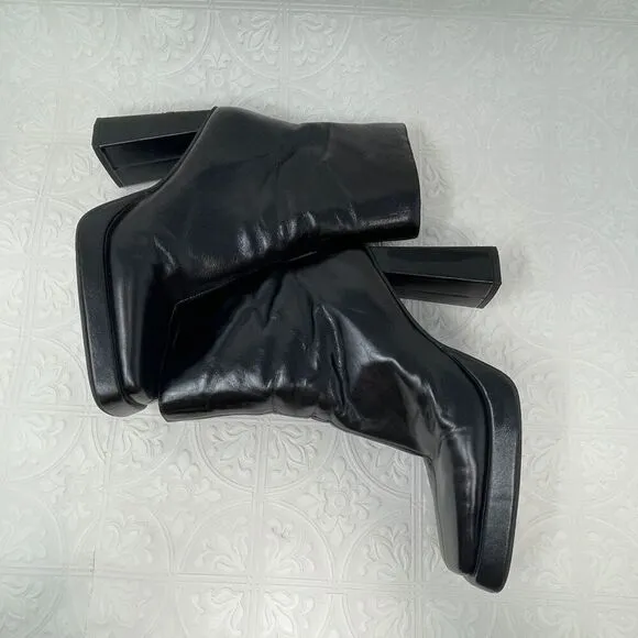 Jeffery Campbell Black Leather Side Zip Square Toe Maximal-Lo Ankle Boots Size 9