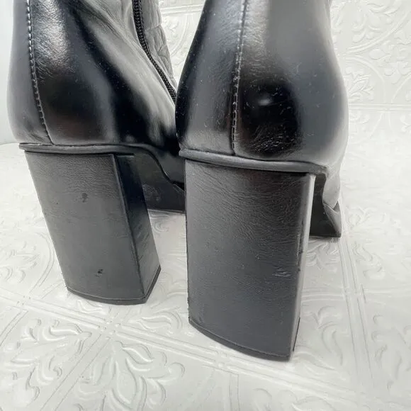 Jeffery Campbell Black Leather Side Zip Square Toe Maximal-Lo Ankle Boots Size 9
