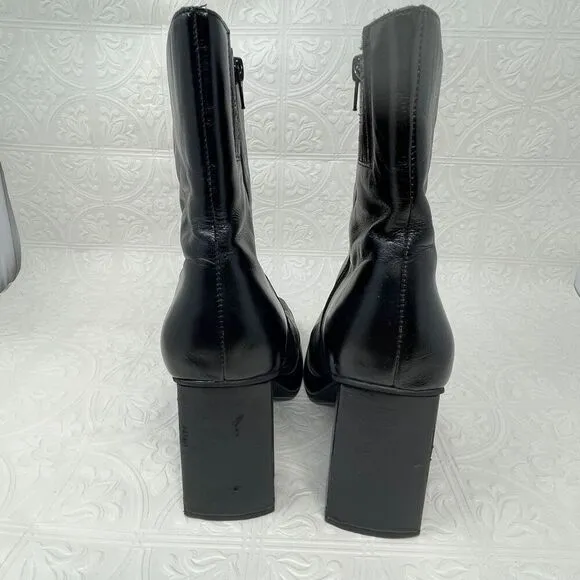 Jeffery Campbell Black Leather Side Zip Square Toe Maximal-Lo Ankle Boots Size 9