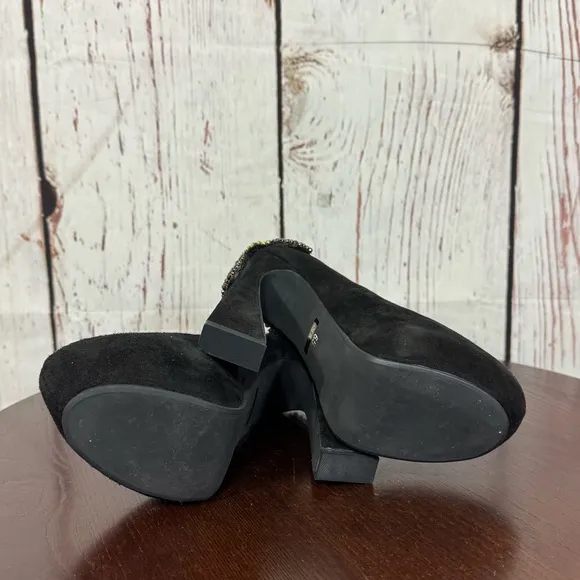 JEFFREY CAMPBELL EVA CROSS black suede platform pumps with sequins &amp; Beads 6.5