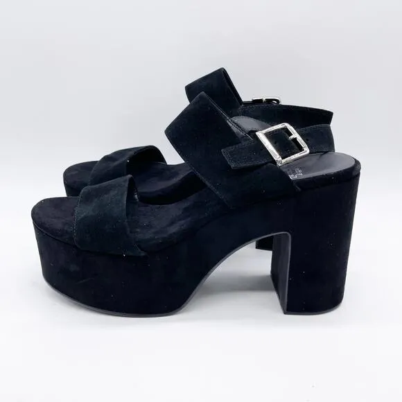 Jeffrey Campbell Women's Moody Black Satin Lofty Platform Sandals Size 9.5