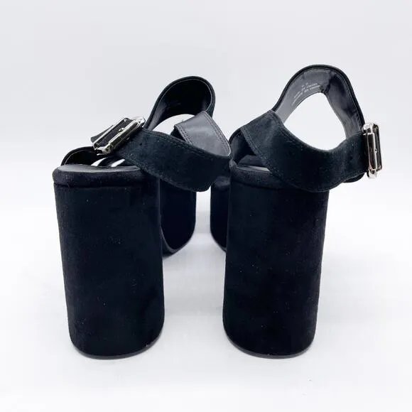 Jeffrey Campbell Women's Moody Black Satin Lofty Platform Sandals Size 9.5