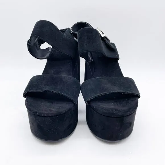 Jeffrey Campbell Women's Moody Black Satin Lofty Platform Sandals Size 9.5