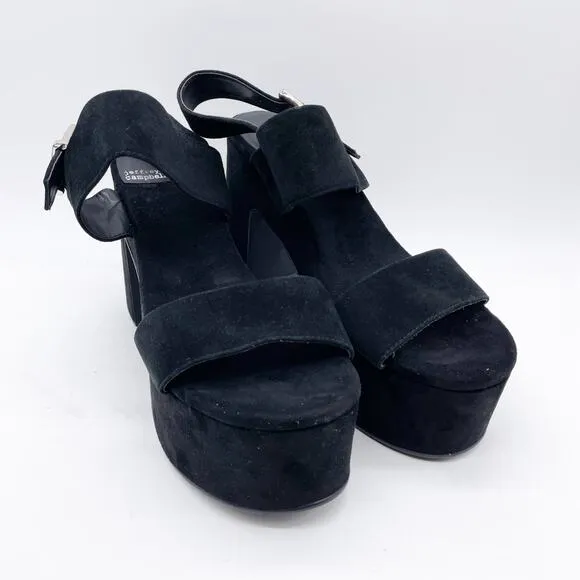 Jeffrey Campbell Women's Moody Black Satin Lofty Platform Sandals Size 9.5