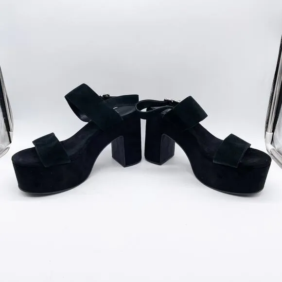 Jeffrey Campbell Women's Moody Black Satin Lofty Platform Sandals Size 9.5