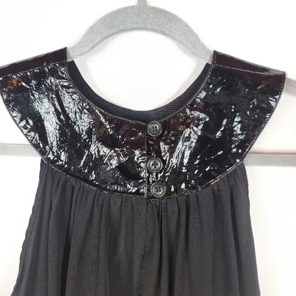 Jenni Kayne Black Silk Mini Dress with Leather Collar