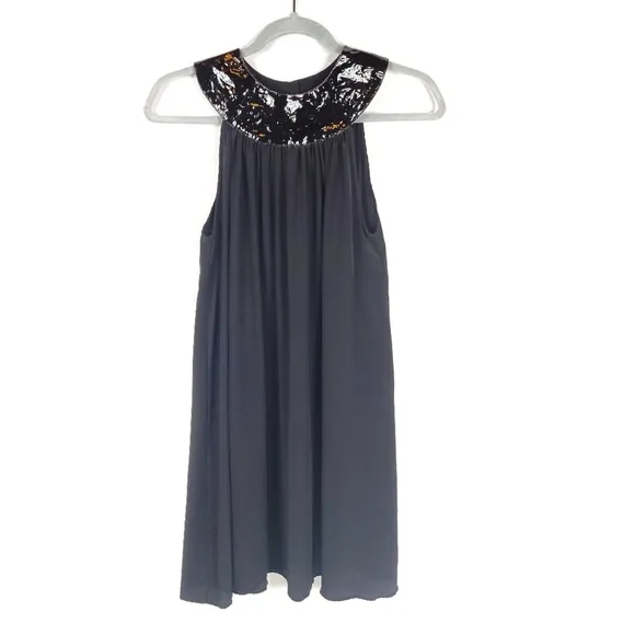 Jenni Kayne Black Silk Mini Dress with Leather Collar