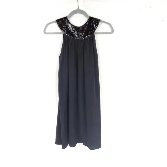 Jenni Kayne Black Silk Mini Dress with Leather Collar