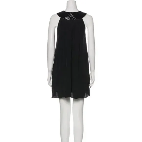 Jenni Kayne Black Silk Mini Dress with Leather Collar