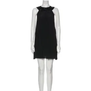 Jenni Kayne Black Silk Mini Dress with Leather Collar