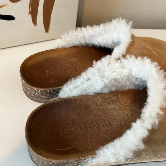 Jenni Kayne Suede Suede Shearling Moc Clog Natural Beige Mule Size 37