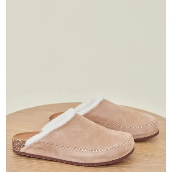 Jenni Kayne Suede Suede Shearling Moc Clog Natural Beige Mule Size 37