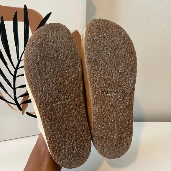 Jenni Kayne Suede Suede Shearling Moc Clog Natural Beige Mule Size 37