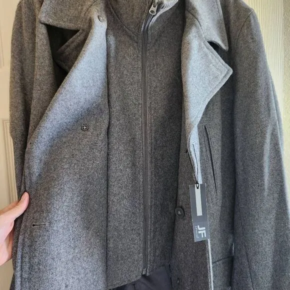 J.Ferrar men's 2XL plus size wool double breasted coat grey high neck vest